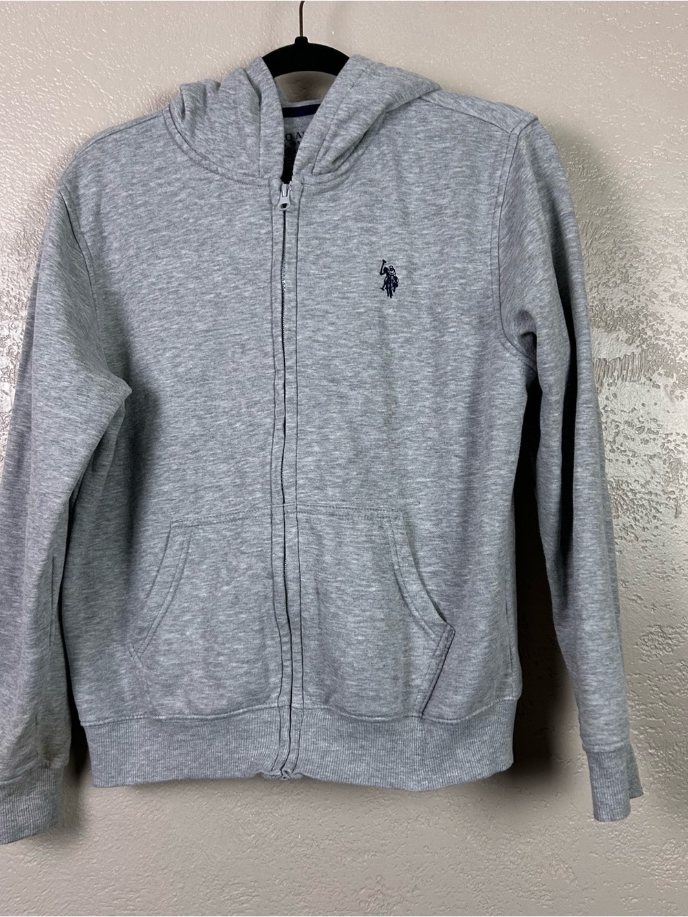 U.S. Polo Assn. Heather Gray Kids Full-Zip Hooded Sweatshirt